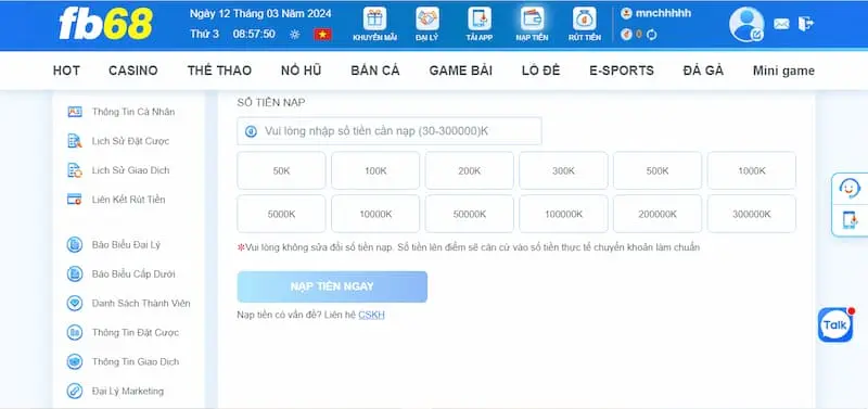 5 thao tác nạp tiền bằng thẻ cào tại fb68